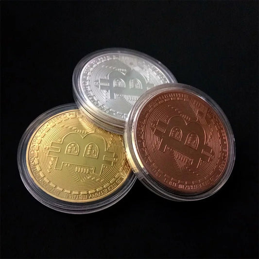 Gold Plated Bitcoin Coin Collectible Art Collection Gift Physical commemorative Casascius Bit BTC Metal Antique Imitation - MANDOTOS INTERNATIONAL