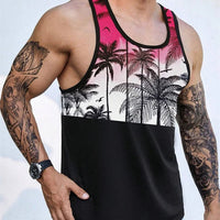 Hawaiian Style Palm Print Men's Tank Top for Summer Beach Trips - MANDOTOS INTERNATIONAL