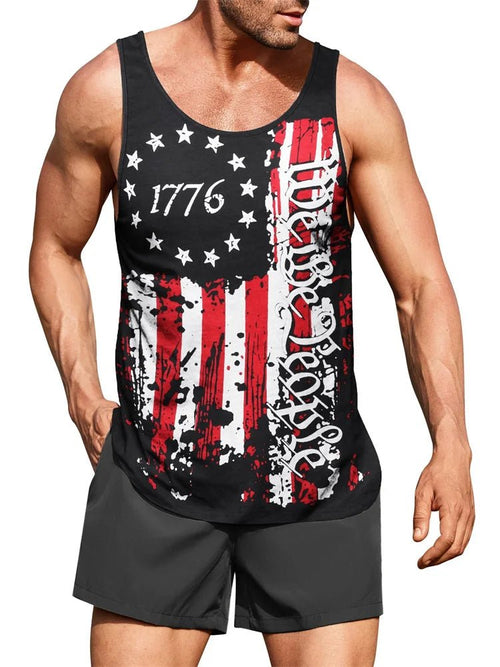 Hawaiian style palm print men's tank top by MANDOTOS INTERNATIONAL, perfect for summer beach trips and casual wear.