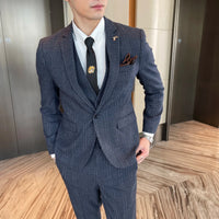 High-Quality British Korean Style Plaid Men's 3-Piece Business Casual Suit Set - MANDOTOS INTERNATIONAL