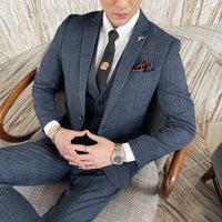 High-Quality British Korean Style Plaid Men's 3-Piece Business Casual Suit Set - MANDOTOS INTERNATIONAL