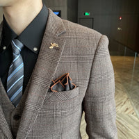 High-Quality British Korean Style Plaid Men's 3-Piece Business Casual Suit Set - MANDOTOS INTERNATIONAL