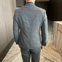 High-Quality British Korean Style Plaid Men's 3-Piece Business Casual Suit Set - MANDOTOS INTERNATIONAL