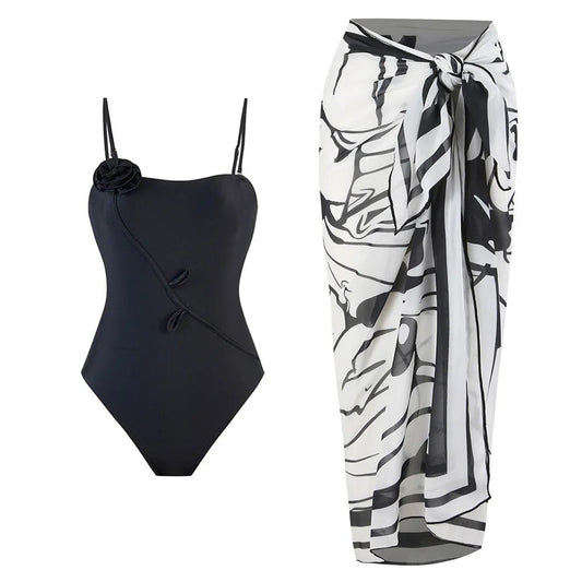 High Quality Swimwear Fabric Women Print Sarong Swimsuit Beach Coverup Wrap Skirt Pareo 2Pcs Bikini Set Custom Logo Bathing Suit - MANDOTOS INTERNATIONAL
