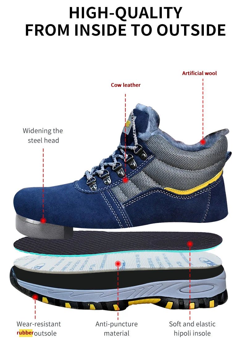 High Quality Winter Boots Men Steel Toe Cap Safety Boots Work Shoes Men Puncture-Proof Work Boots Plush Warm Safety Shoes male - MANDOTOS INTERNATIONAL