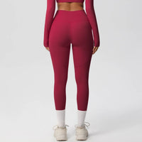 High Waist Women's Leggings Stretch Yoga Pants Tights With Pockets Push Up Fitness Running Sportswear Solid Color Pants - Mandotos International