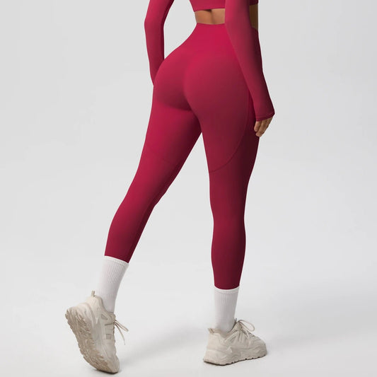 High Waist Women's Leggings Stretch Yoga Pants Tights With Pockets Push Up Fitness Running Sportswear Solid Color Pants - Mandotos International