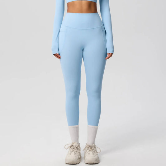 High Waist Women's Leggings Stretch Yoga Pants Tights With Pockets Push Up Fitness Running Sportswear Solid Color Pants - Mandotos International