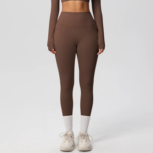 High Waist Women's Leggings Stretch Yoga Pants Tights With Pockets Push Up Fitness Running Sportswear Solid Color Pants - Mandotos International