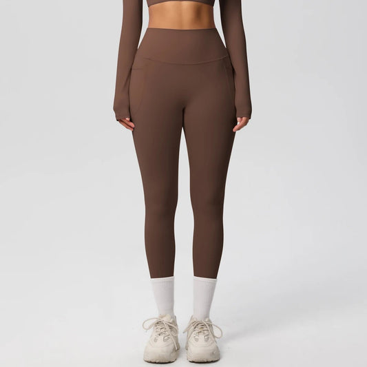 High Waist Women's Leggings Stretch Yoga Pants Tights With Pockets Push Up Fitness Running Sportswear Solid Color Pants - Mandotos International