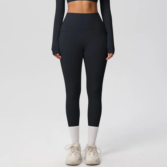 High Waist Women's Leggings Stretch Yoga Pants Tights With Pockets Push Up Fitness Running Sportswear Solid Color Pants - Mandotos International