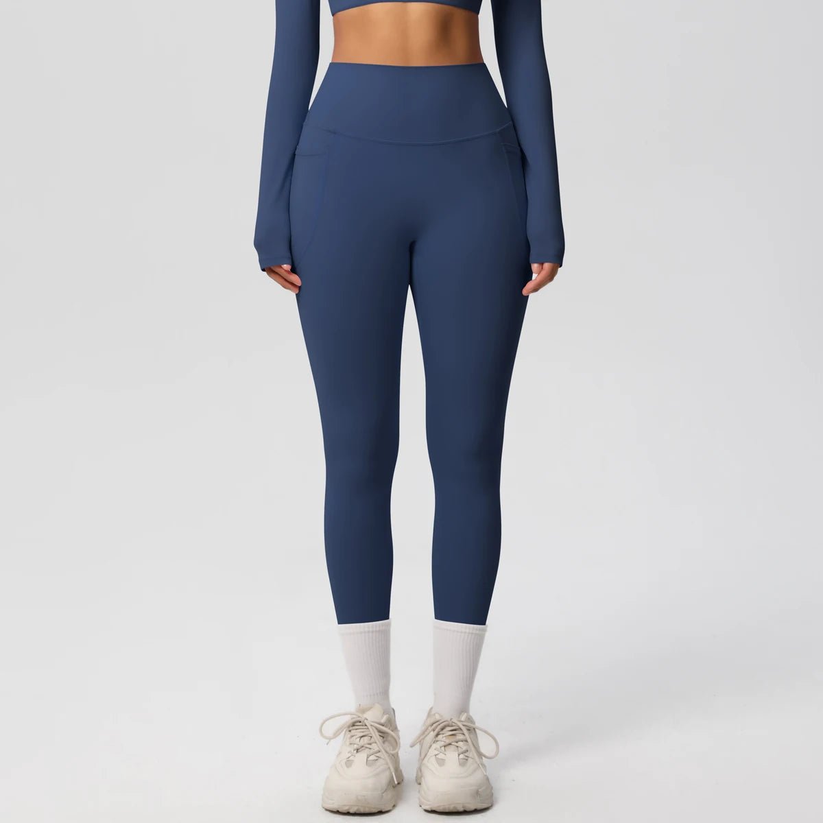 High Waist Women's Leggings Stretch Yoga Pants Tights With Pockets Push Up Fitness Running Sportswear Solid Color Pants - Mandotos International
