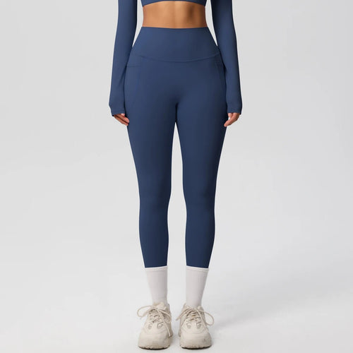 High Waist Women's Leggings Stretch Yoga Pants Tights With Pockets Push Up Fitness Running Sportswear Solid Color Pants - Mandotos International
