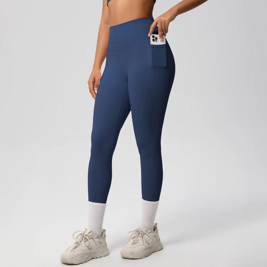 High Waist Women's Leggings Stretch Yoga Pants Tights With Pockets Push Up Fitness Running Sportswear Solid Color Pants - Mandotos International