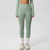 High Waist Women's Leggings Stretch Yoga Pants Tights With Pockets Push Up Fitness Running Sportswear Solid Color Pants - Mandotos International