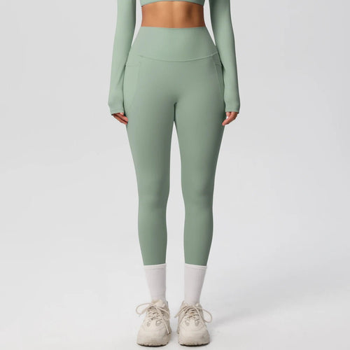 High Waist Women's Leggings Stretch Yoga Pants Tights With Pockets Push Up Fitness Running Sportswear Solid Color Pants - Mandotos International