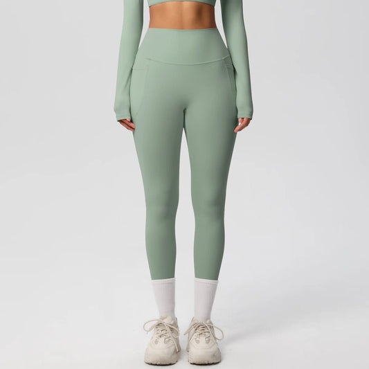 High Waist Women's Leggings Stretch Yoga Pants Tights With Pockets Push Up Fitness Running Sportswear Solid Color Pants - Mandotos International