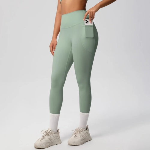 High Waist Women's Leggings Stretch Yoga Pants Tights With Pockets Push Up Fitness Running Sportswear Solid Color Pants - Mandotos International
