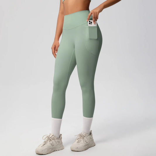 High Waist Women's Leggings Stretch Yoga Pants Tights With Pockets Push Up Fitness Running Sportswear Solid Color Pants - Mandotos International