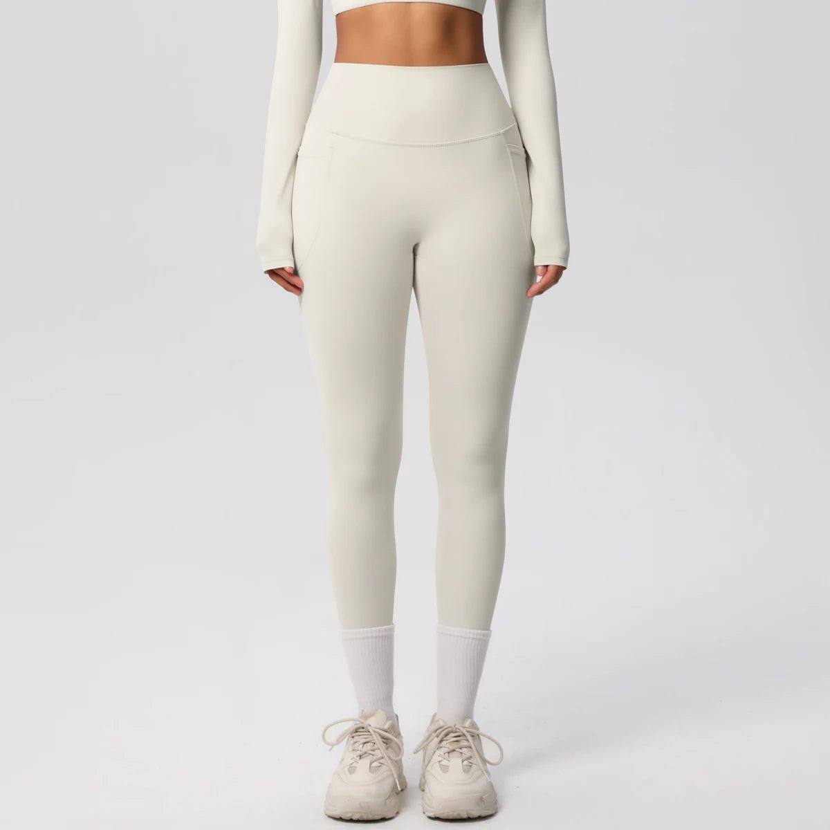 High Waist Women's Leggings Stretch Yoga Pants Tights With Pockets Push Up Fitness Running Sportswear Solid Color Pants - Mandotos International