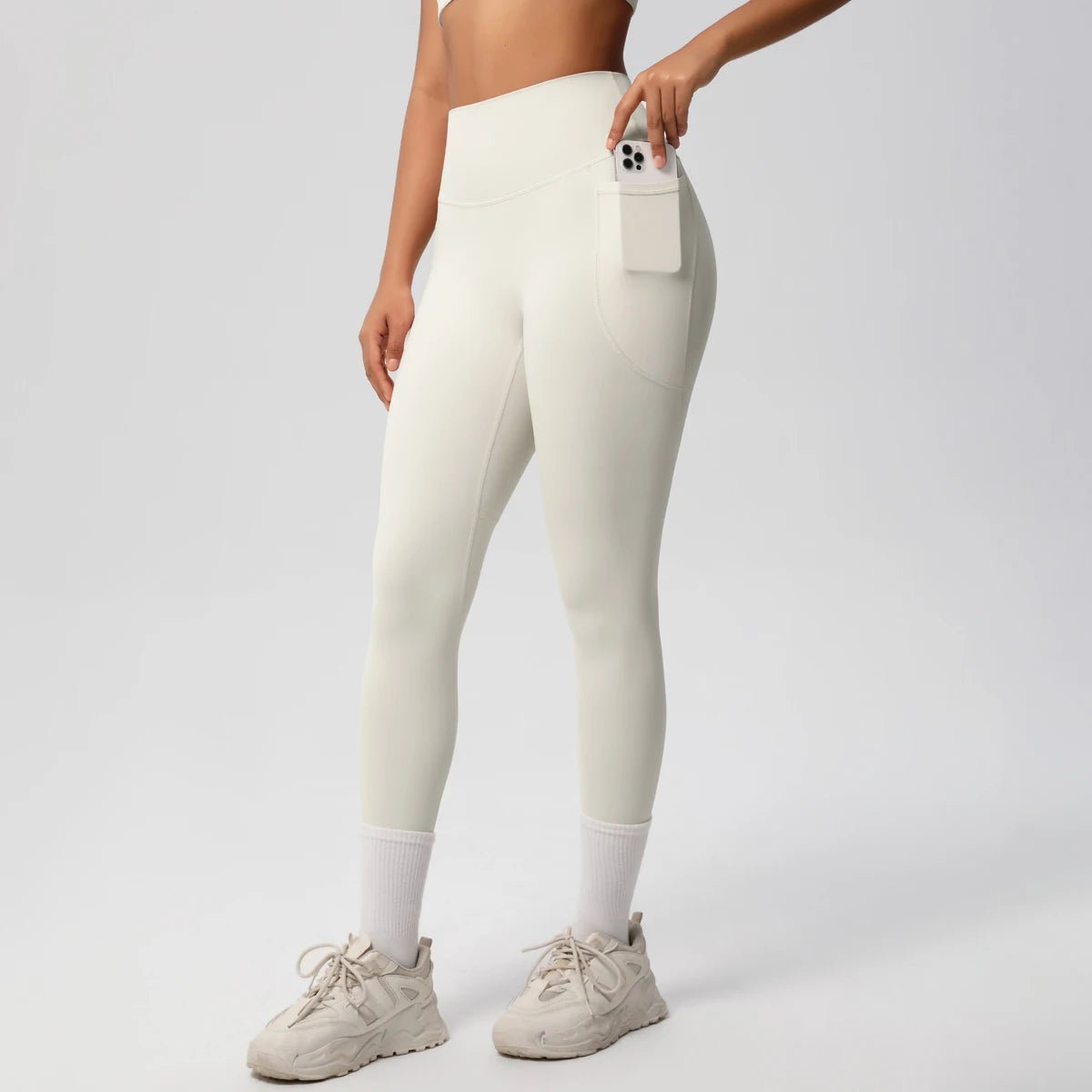 High Waist Women's Leggings Stretch Yoga Pants Tights With Pockets Push Up Fitness Running Sportswear Solid Color Pants - Mandotos International