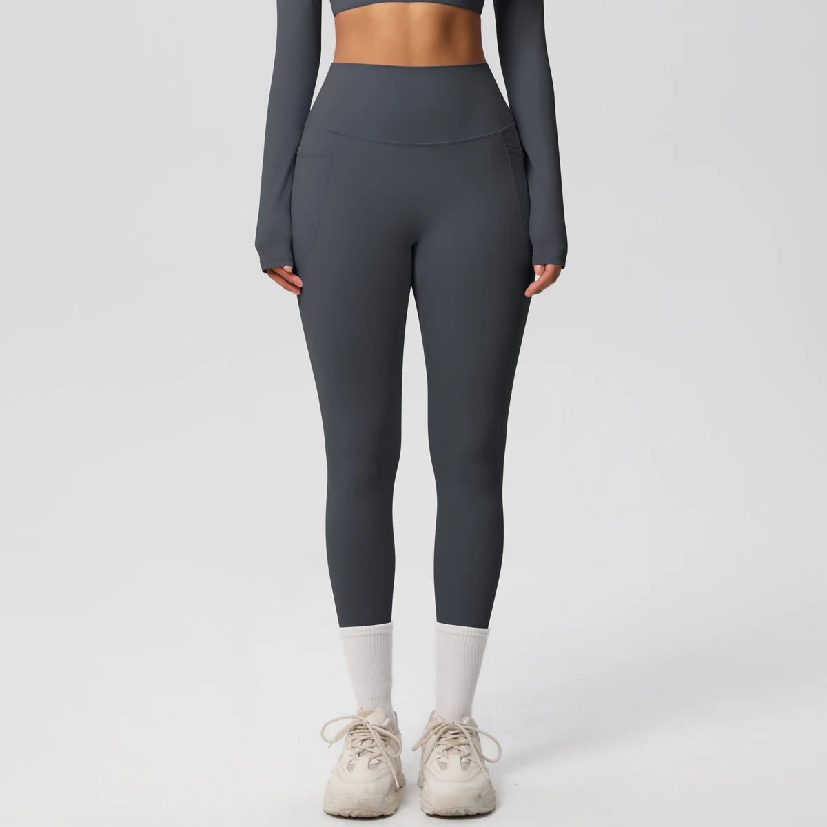 High Waist Women's Leggings Stretch Yoga Pants Tights With Pockets Push Up Fitness Running Sportswear Solid Color Pants - Mandotos International