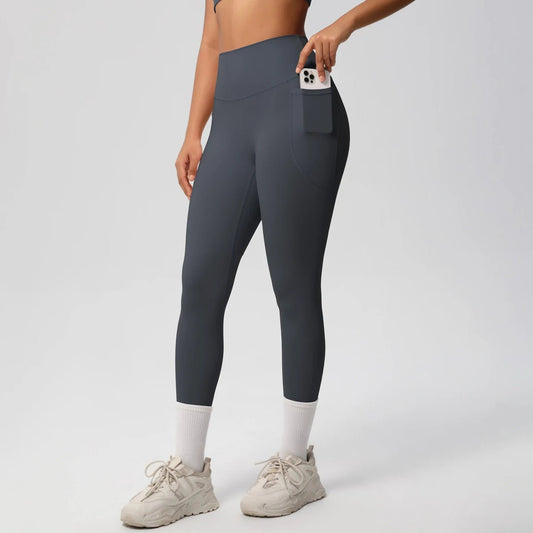 High Waist Women's Leggings Stretch Yoga Pants Tights With Pockets Push Up Fitness Running Sportswear Solid Color Pants - Mandotos International