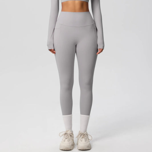 High Waist Women's Leggings Stretch Yoga Pants Tights With Pockets Push Up Fitness Running Sportswear Solid Color Pants - Mandotos International