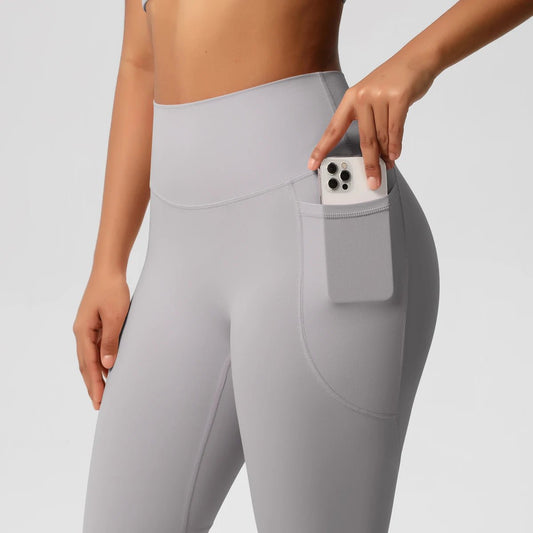 High Waist Women's Leggings Stretch Yoga Pants Tights With Pockets Push Up Fitness Running Sportswear Solid Color Pants - Mandotos International