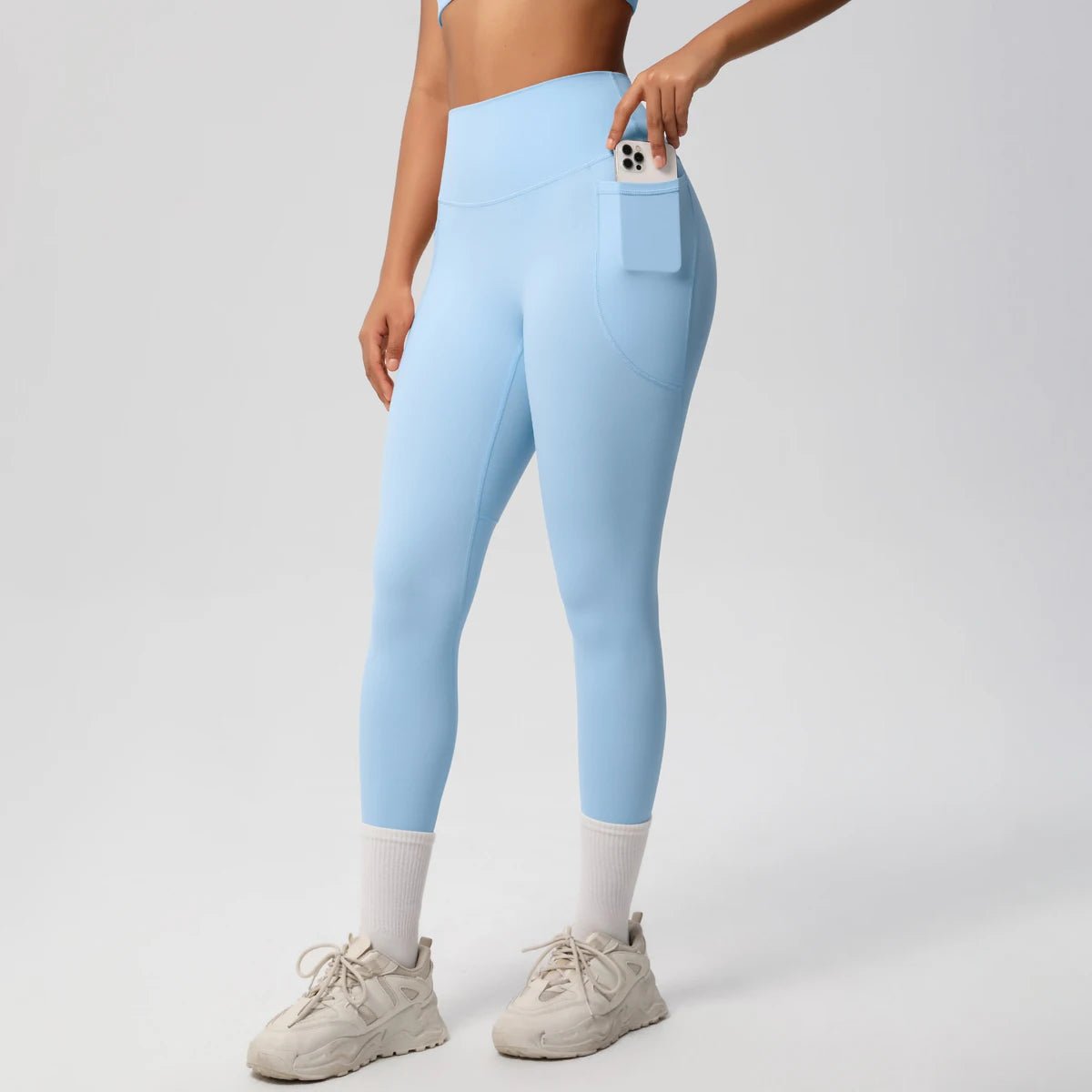 High Waist Women's Leggings Stretch Yoga Pants Tights With Pockets Push Up Fitness Running Sportswear Solid Color Pants - Mandotos International