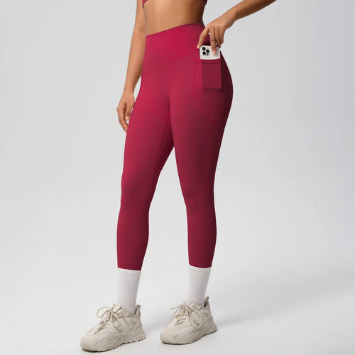 High Waist Women's Leggings Stretch Yoga Pants Tights With Pockets Push Up Fitness Running Sportswear Solid Color Pants - Mandotos International