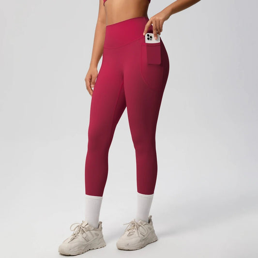 High Waist Women's Leggings Stretch Yoga Pants Tights With Pockets Push Up Fitness Running Sportswear Solid Color Pants - Mandotos International