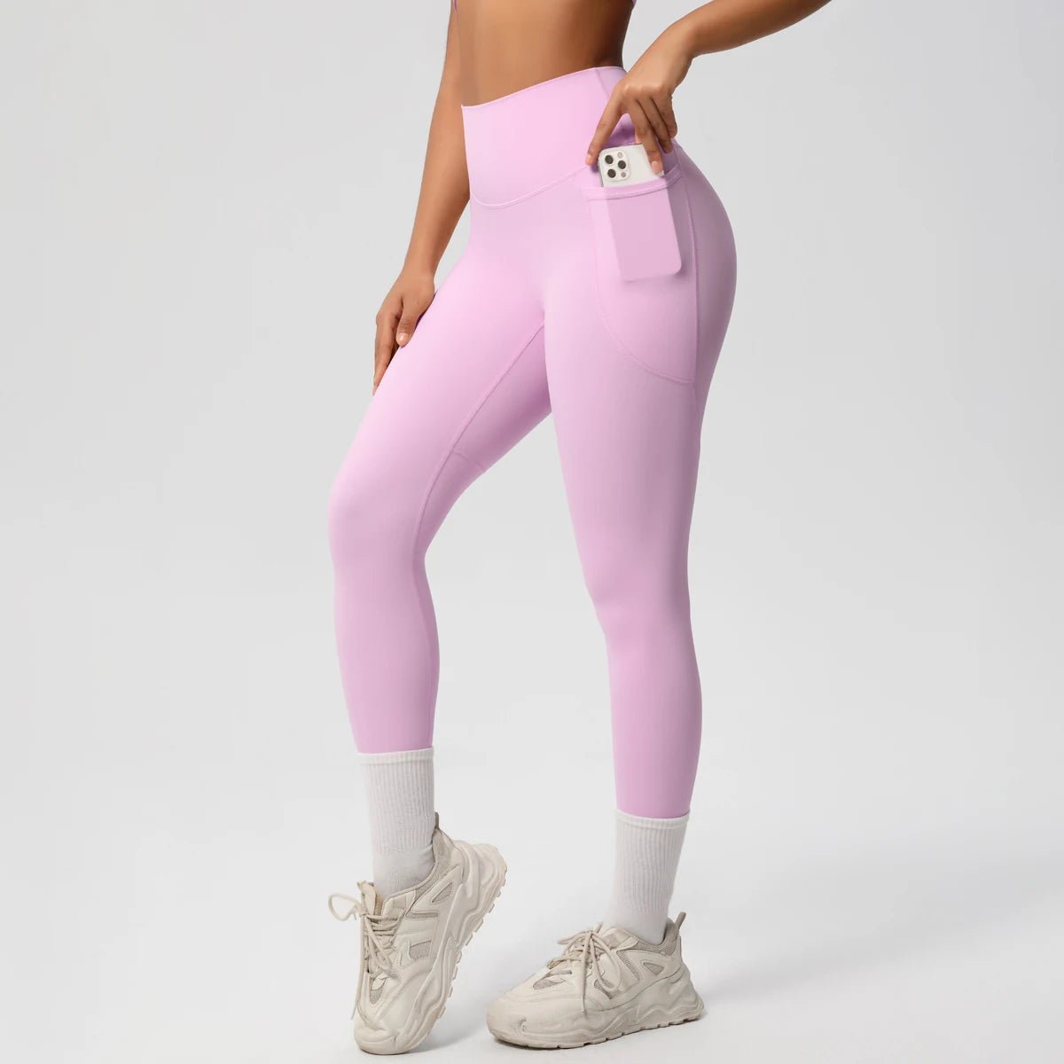 High Waist Women's Leggings Stretch Yoga Pants Tights With Pockets Push Up Fitness Running Sportswear Solid Color Pants - Mandotos International