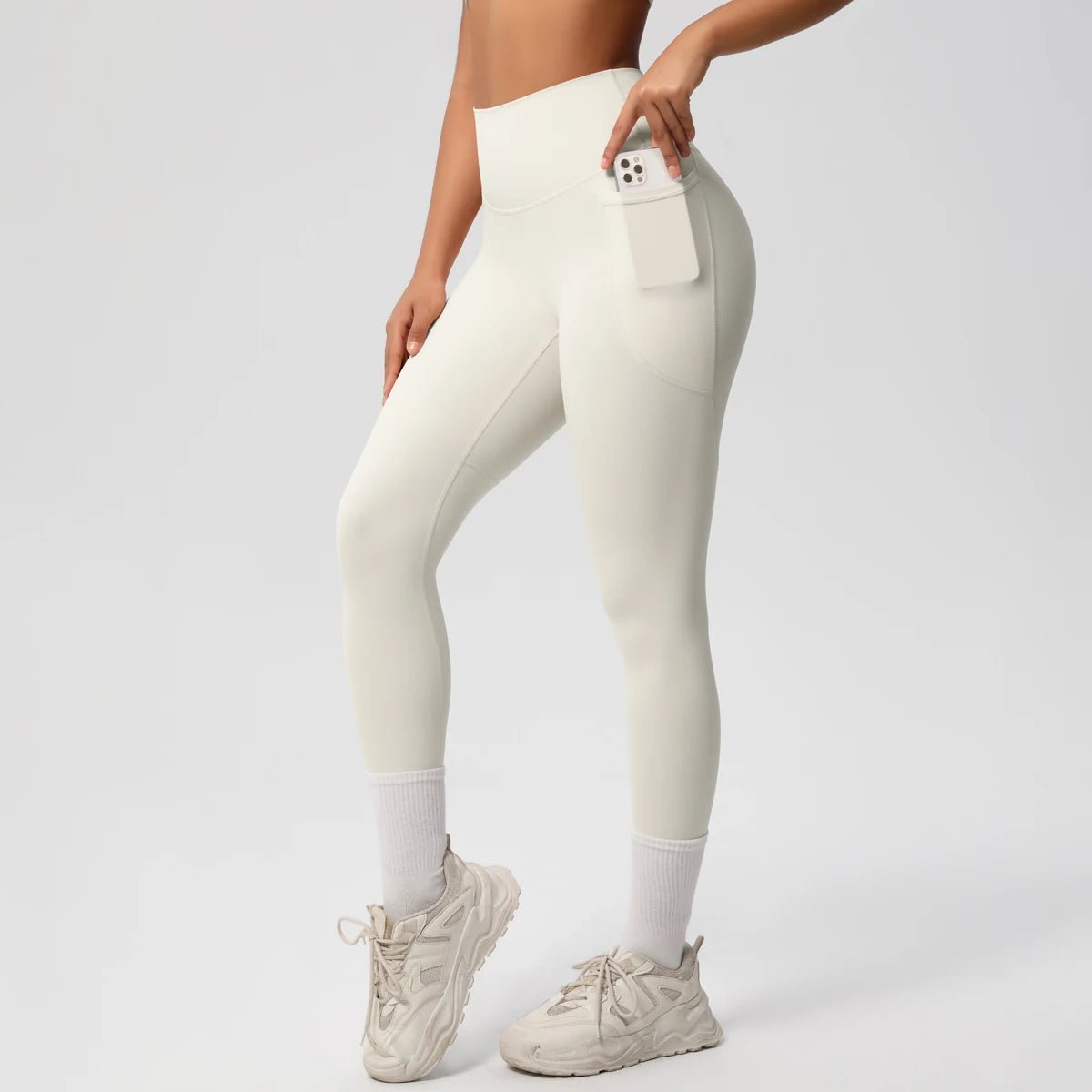 High Waist Women's Leggings Stretch Yoga Pants Tights With Pockets Push Up Fitness Running Sportswear Solid Color Pants - Mandotos International