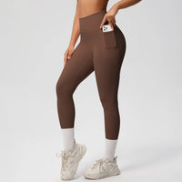High Waist Women's Leggings Stretch Yoga Pants Tights With Pockets Push Up Fitness Running Sportswear Solid Color Pants - Mandotos International