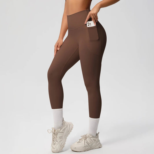 High Waist Women's Leggings Stretch Yoga Pants Tights With Pockets Push Up Fitness Running Sportswear Solid Color Pants - Mandotos International