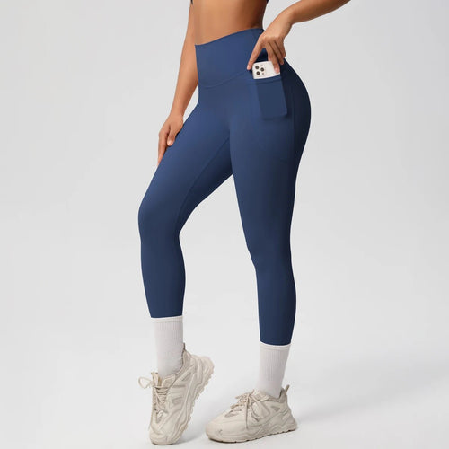 High Waist Women's Leggings Stretch Yoga Pants Tights With Pockets Push Up Fitness Running Sportswear Solid Color Pants - Mandotos International