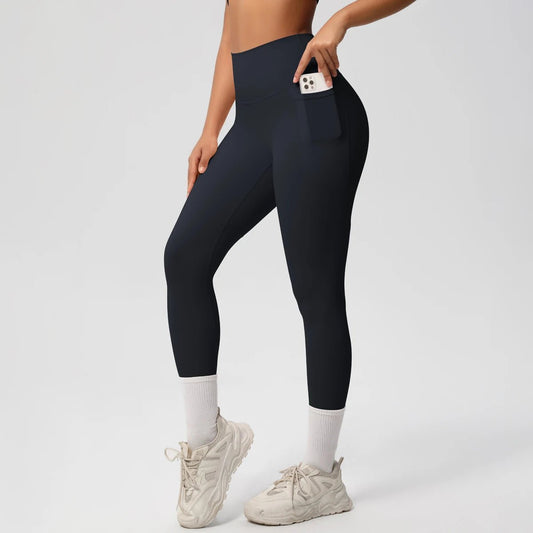 High Waist Women's Leggings Stretch Yoga Pants Tights With Pockets Push Up Fitness Running Sportswear Solid Color Pants - Mandotos International