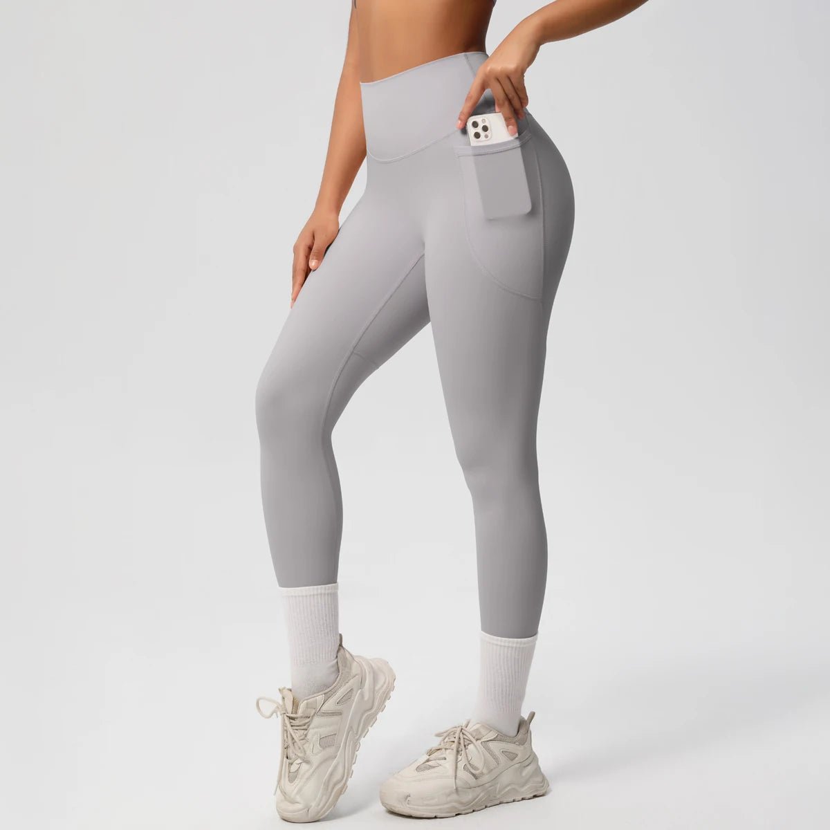 High Waist Women's Leggings Stretch Yoga Pants Tights With Pockets Push Up Fitness Running Sportswear Solid Color Pants - Mandotos International