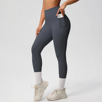 High Waist Women's Leggings Stretch Yoga Pants Tights With Pockets Push Up Fitness Running Sportswear Solid Color Pants - Mandotos International