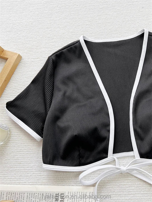 Hot Sexy Micro Girl Two Piece Racing Bikini Crop Top Competition Swimwear Short Sleeve Suit - MANDOTOS INTERNATIONAL