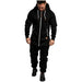 Mandotos International men's hooded fleece jumpsuit in solid color, casual men's suit with a hood, in-stock and ready to wear.