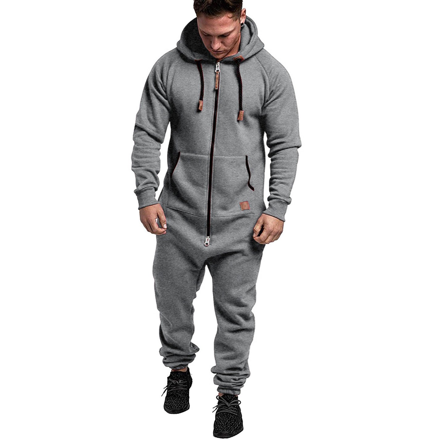 Mandotos International men's hooded fleece jumpsuit in solid color, casual and in-stock for comfortable, stylish men's wear.