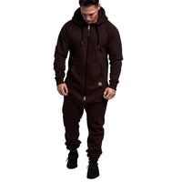 Mandotos International men's hooded fleece jumpsuit in solid color, casual style, in-stock foreign trade men's suit jumpsuit.