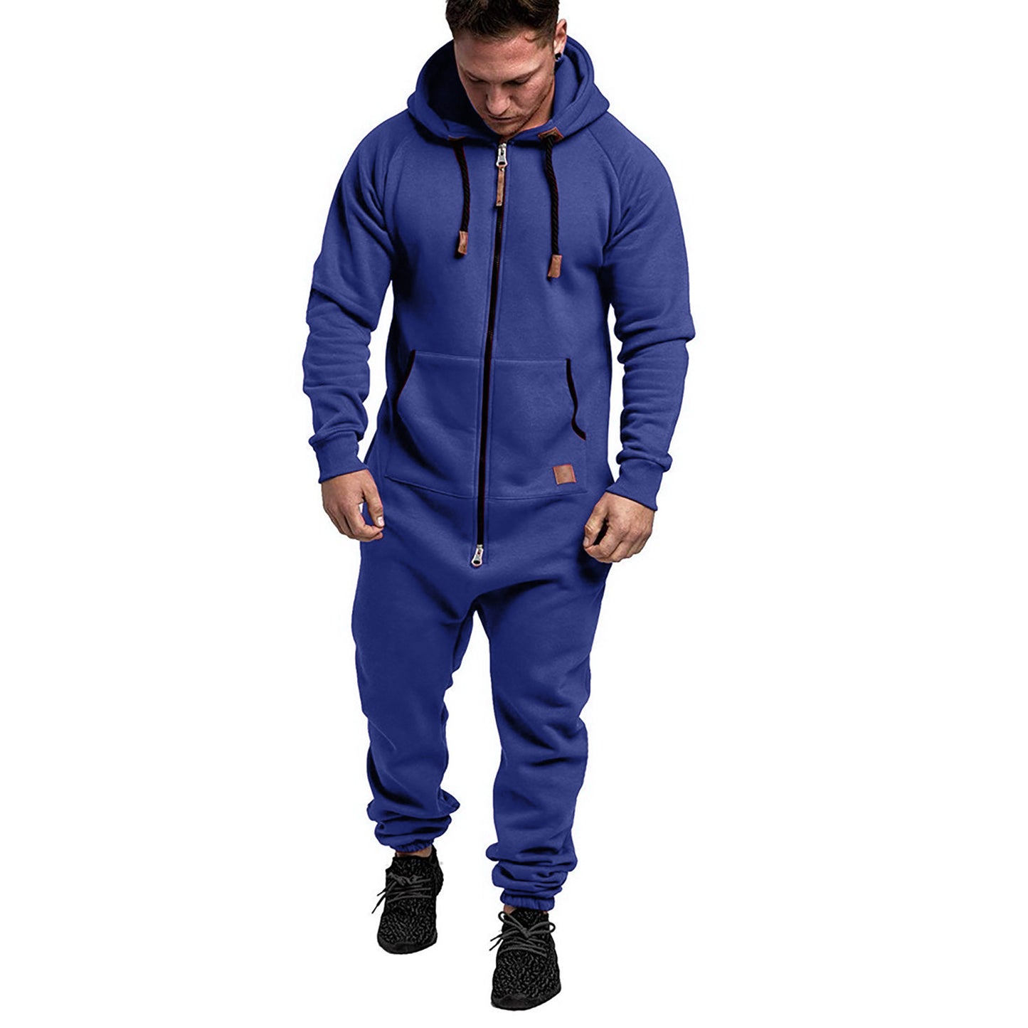 Mandotos International men's hooded fleece jumpsuit in solid color, casual style, in-stock foreign trade men's suit jumpsuit.