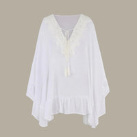 JSN9202262 2024 New Arrival Hot Selling Lace Bikini Cover up V Neck Solid Color High Quality Blouse for Girl - MANDOTOS INTERNATIONAL
