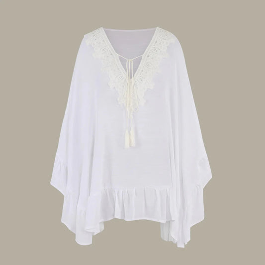 JSN9202262 2024 New Arrival Hot Selling Lace Bikini Cover up V Neck Solid Color High Quality Blouse for Girl - MANDOTOS INTERNATIONAL