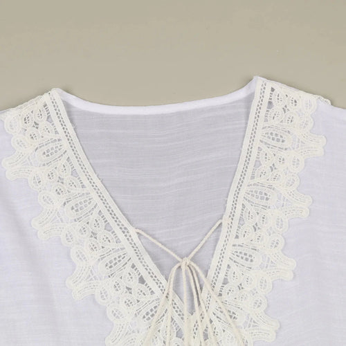 JSN9202262 2024 New Arrival Hot Selling Lace Bikini Cover up V Neck Solid Color High Quality Blouse for Girl - MANDOTOS INTERNATIONAL