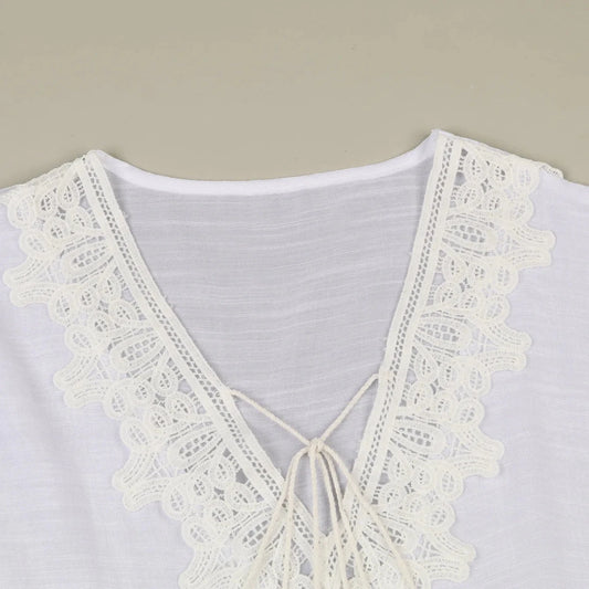 JSN9202262 2024 New Arrival Hot Selling Lace Bikini Cover up V Neck Solid Color High Quality Blouse for Girl - MANDOTOS INTERNATIONAL