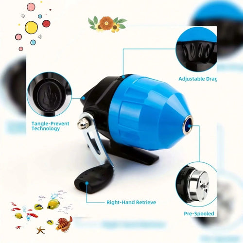 Kids travel spinning rod and reel set by MANDOTOS INTERNATIONAL, lightweight fishing rod for children with sensitive reel.